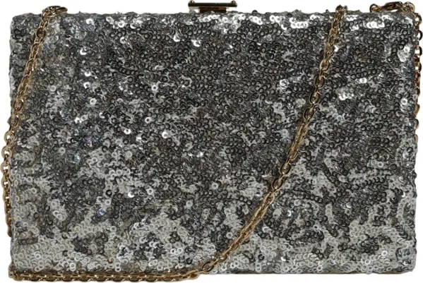 Silver Sequined Clutch Evening Crossbody Bag