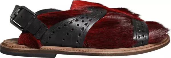 Black Red Gazelle Hair Leather Sandals Shoes