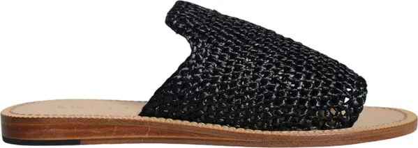 Black Monochrome Braided Raffia Slides Shoes