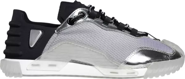 Silver Black Nylon NS1 Low Top Sneakers Shoes