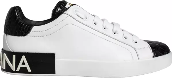 Black Leather Logo Portofino Sneaker Shoes