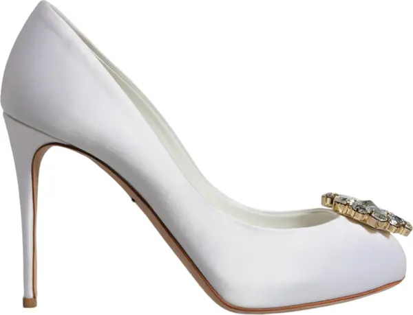 White Crystals Peep Toe Satin Pumps Shoes
