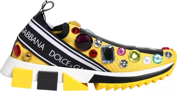Yellow Sorrento Crystals Low Top Sneakers Shoes