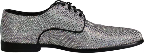 Silver Leather Rhinestones Derby Dress Shoes