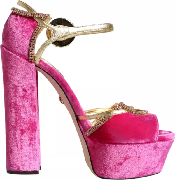 Pink Velvet Platform Ankle Strap Heel Sandals Shoes