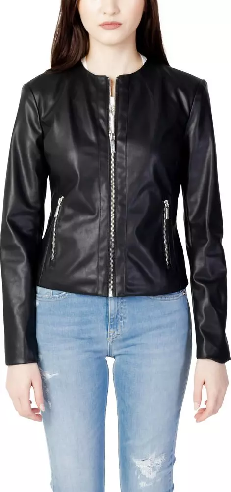 Black Polyester Leather Jacket