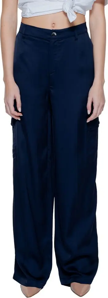 Blue Viscose Casual Pants