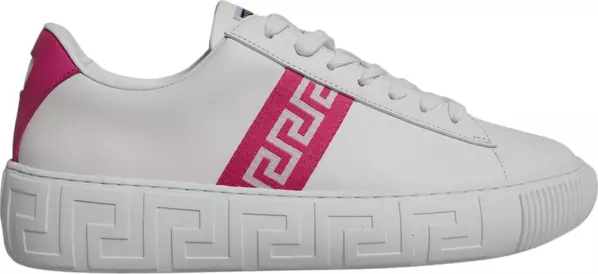 White Pink Greca Print Platform Low Top Sneakers Shoes