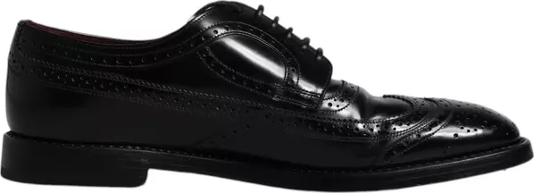 Black Leather Derby Wingtip Formal Shoes