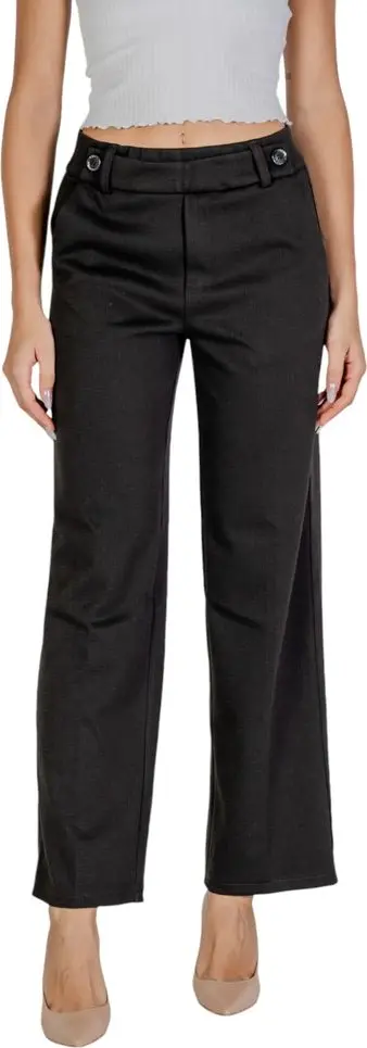 Black Polyester Casual Pants