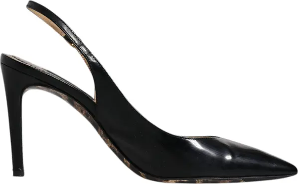 Black Leather High Heels Slingbacks Shoes