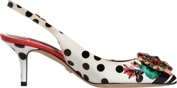 Multicolor Leather Crystal Heels Slingback Shoes