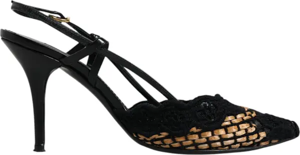 Black Brown Lace High Heels Slingback Shoes