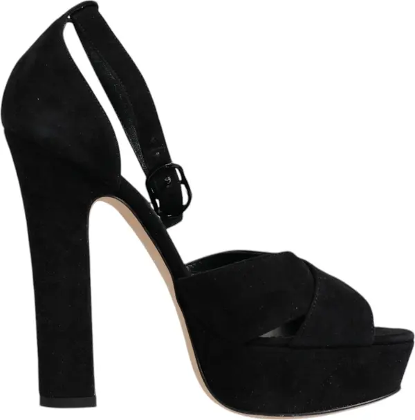 Black Leather Platform Heels Sandals Shoes