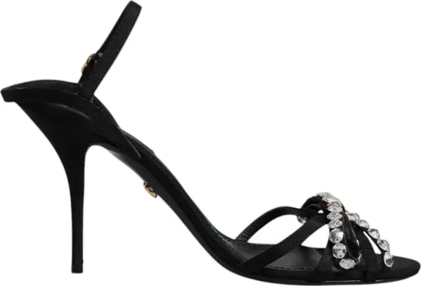 Black Leather Crystal Bow KEIRA Sandals Shoes