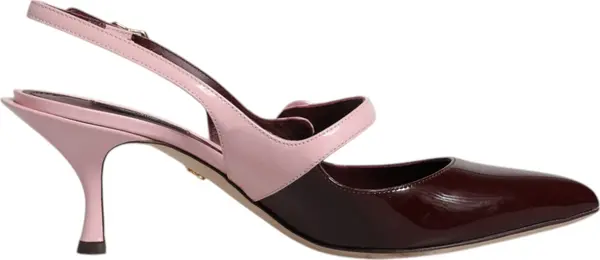 Pink Maroon Leather Kitten Heels Slingbacks Shoes