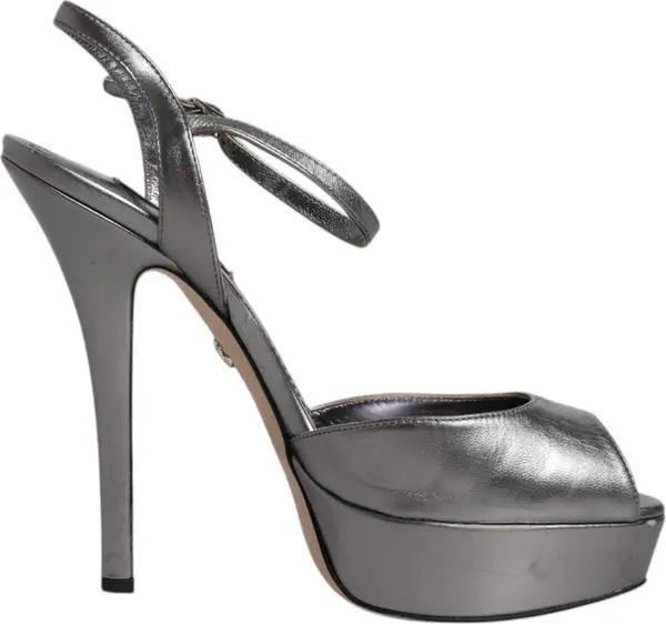 Silver Leather Platform Heels Sandals Shoes