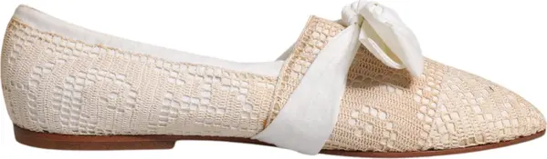 Beige Ribbon Fabric Ballerina Flats Shoes