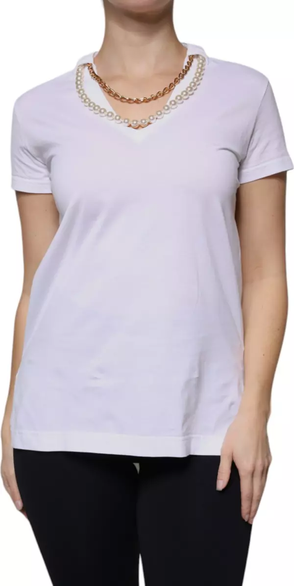 White Cotton Necklace Chain Short Sleeves T-shirt