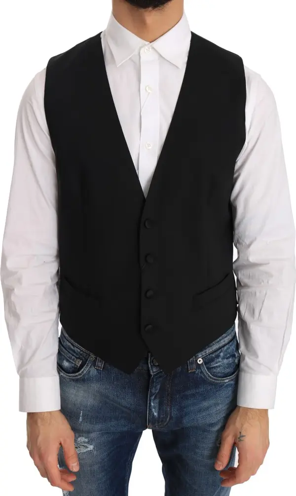 Black Wool Silk Vest