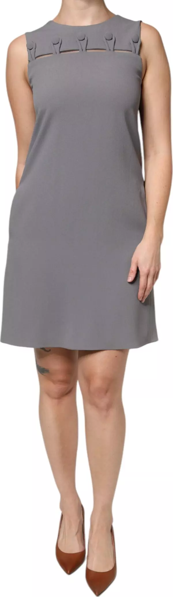 Gray Round Neck Sleeveless A-line Mini Dress