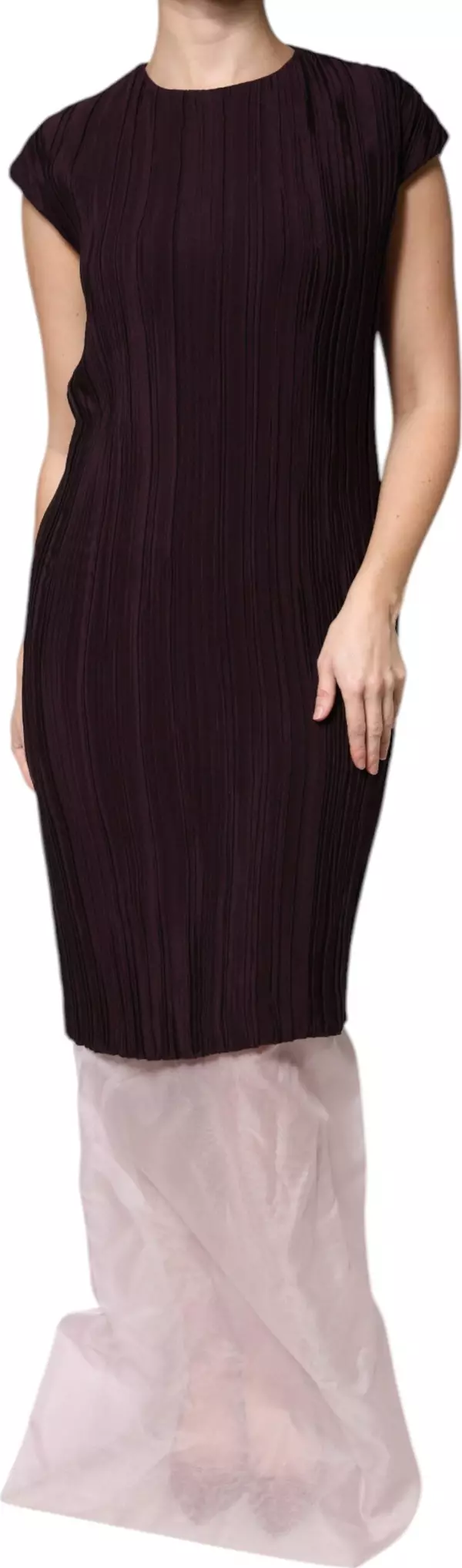 Brown Silk Short Sleeves Sheath Maxi Dress