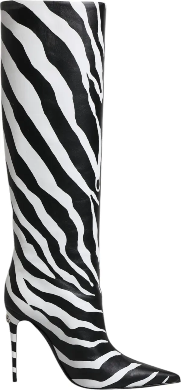 Black White Zebra Heels High Boots Shoes