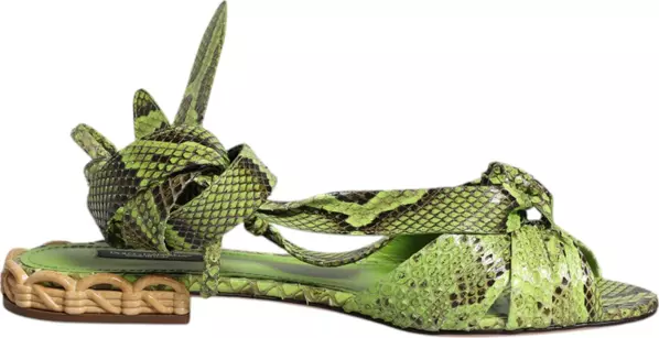 Green Animal Print Ankle Wrap Sandals Shoes