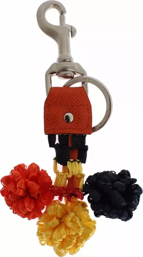 Red Yellow Raffia Leather Clasp Finder Keyring Keychain