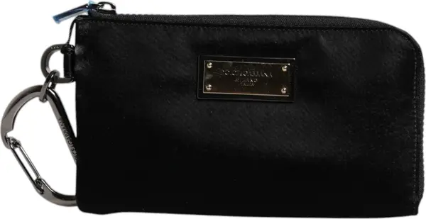 Black Nylon Logo Plaque Keyring Pouch Clutch Bag