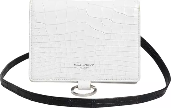 White Blue Leather Bifold Crossbody Sling Wallet