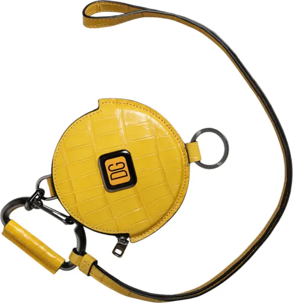 Yellow Round Leather DG Logo Coin Purse Lanyard Wallet
