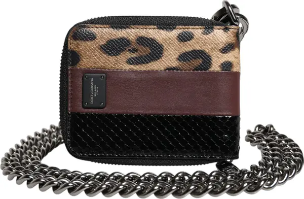 Multicolor Leopard Leather DG Bifold Card Holder Wallet
