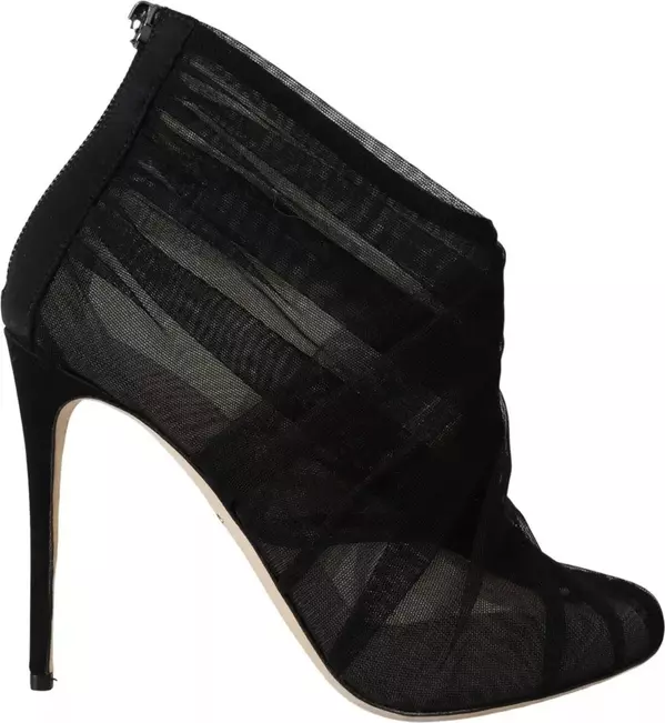 Black Tulle Ankle Boots Stiletto Heels Shoes