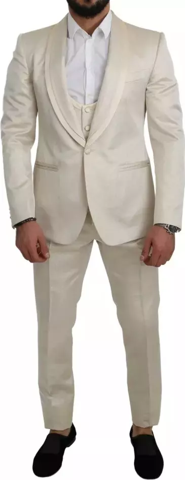 Beige Wool Crème 3 Piece SICILIA Shawl Suit