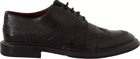 Black Perforated Leather Lace Up Derby Shoes
