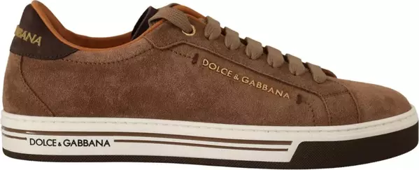 Brown Suede Logo Low Top Sneakers Men Shoes