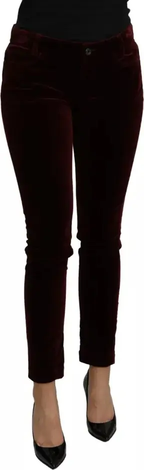 Bordeaux Velvet Stretch Slim Fit Pants