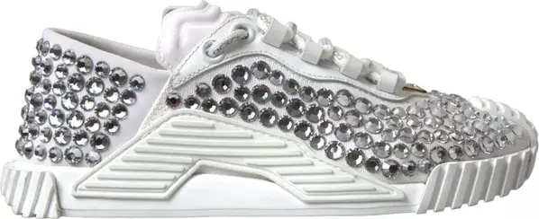 White NS1 Canvas Leather Embellished Sneakers Shoes