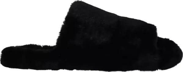 Black Polyester Faux Fur Mens Flats Sandals Shoes