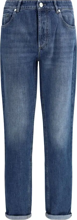 Blue Cotton Straight-Leg Jeans