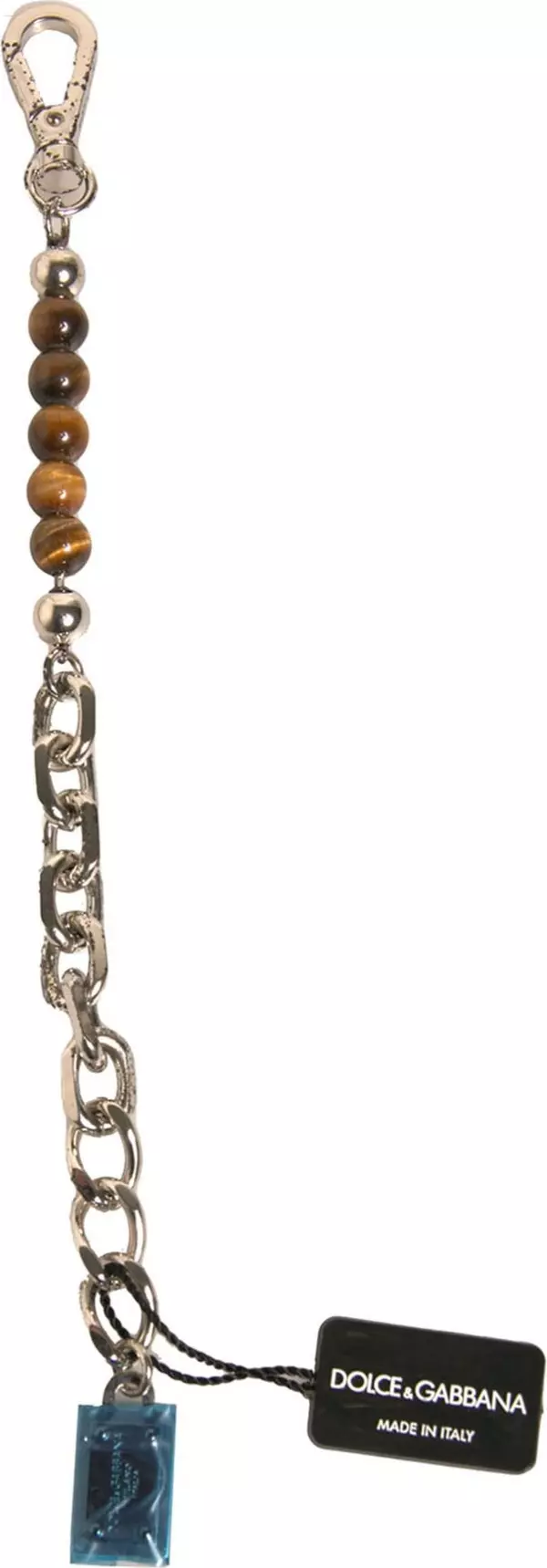 Silver Brass Chain Beaded Logo Plaque Keychain Keyring