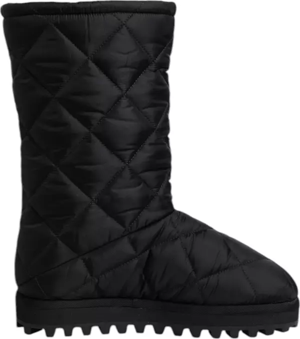 Black Polyester Padded Mid Calf Boots Winter Shoes