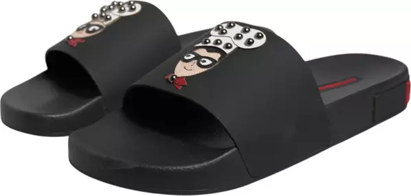 Black Leather Slides Sandals Beachwear Shoes