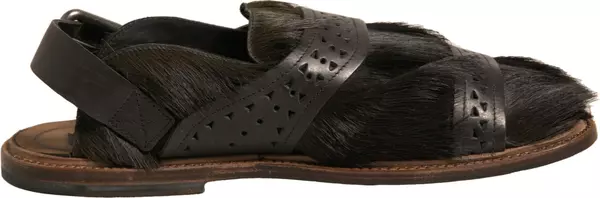 Green Gazelle Hair Leather Flats Sandals Shoes