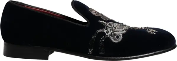 Black Velvet Floral Gun Loafers Dress Shoes