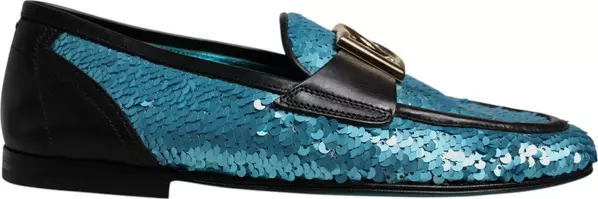 Blue Sequined Loafers Formal Dress Shoes