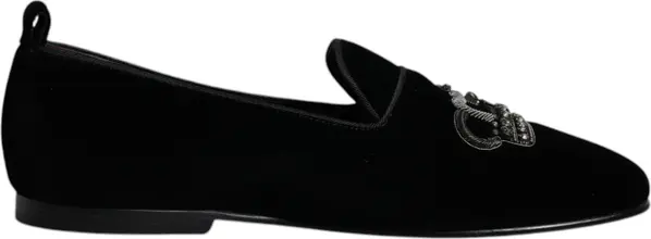 Black Velvet Crystal Crown Loafers Formal Dress Shoes