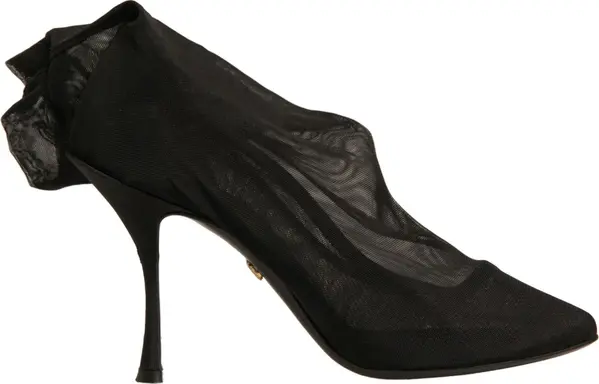 Black Silk Mesh Sock Style Heels Boots Shoes