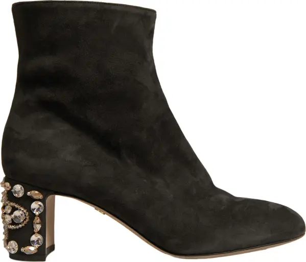 Black Embellished Heel Ankle Boots Shoes